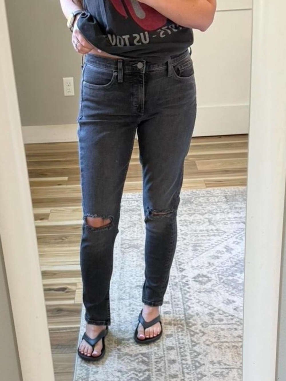 Premium Banana Republic Mid Rise Skinny Jeans Black Distressed Denim